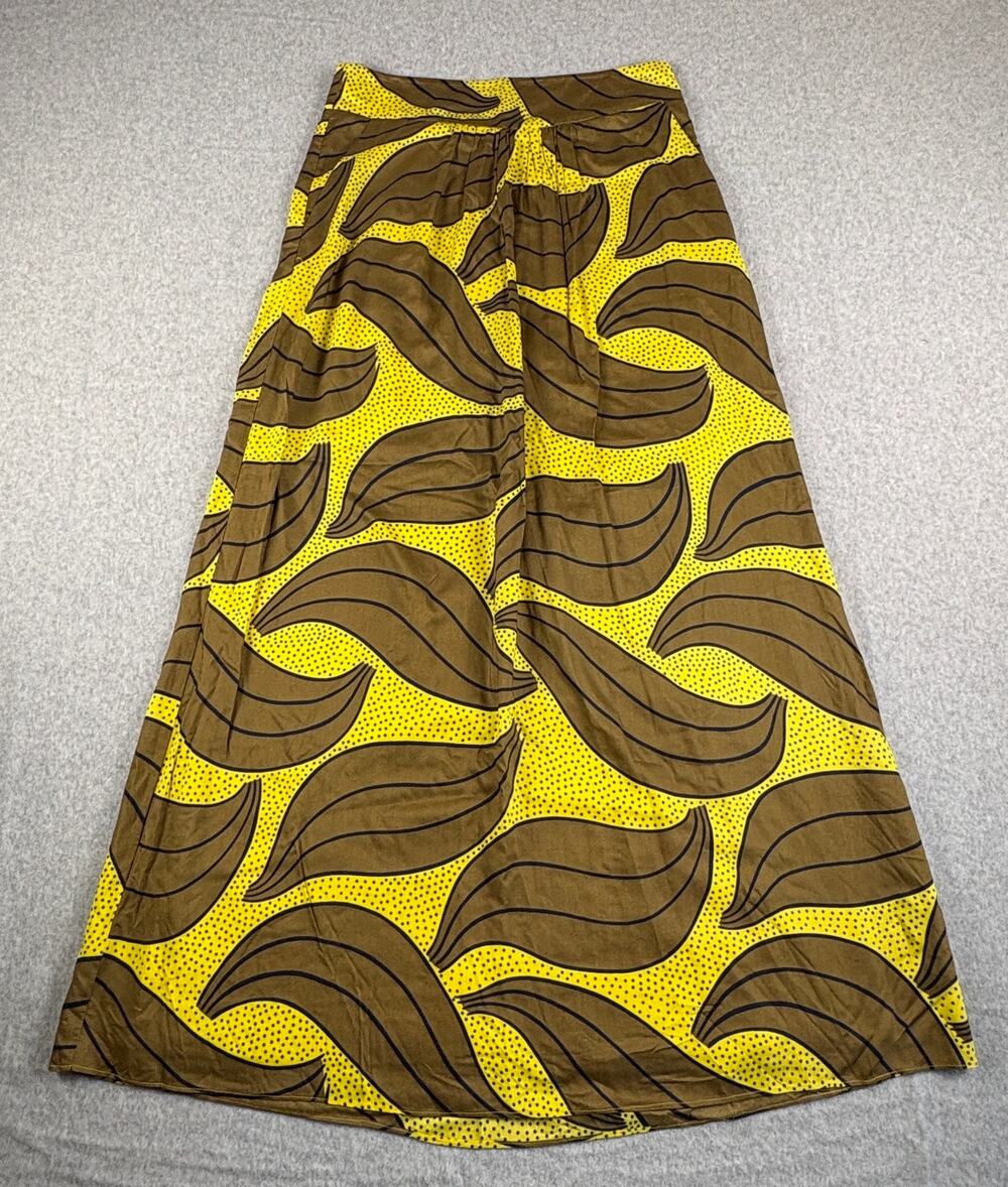Boden Maxi Skirt US 4 UK 8 Brown Yellow Abstract Leaf Print Cotton Lined